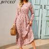 Spring Summer Bohemian Women Maxi Dress Casual Long Sleeve High Waist Beach Dress Women Floral Chiffon Dresses Vestidoes Mujer New