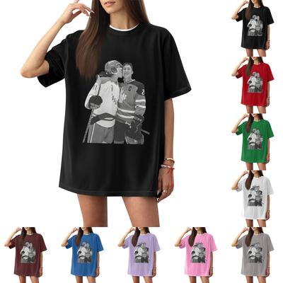T-shirt Feminina Casual de Manga Curta com Estampa de Letras