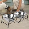 Pet Bowl, Stainless Steel Double Cat Dog Waterer Bowls Elevated Dog Feeder Pet Food Water Bowls with Retro Iron Stand Double Diner Feeder Bowls