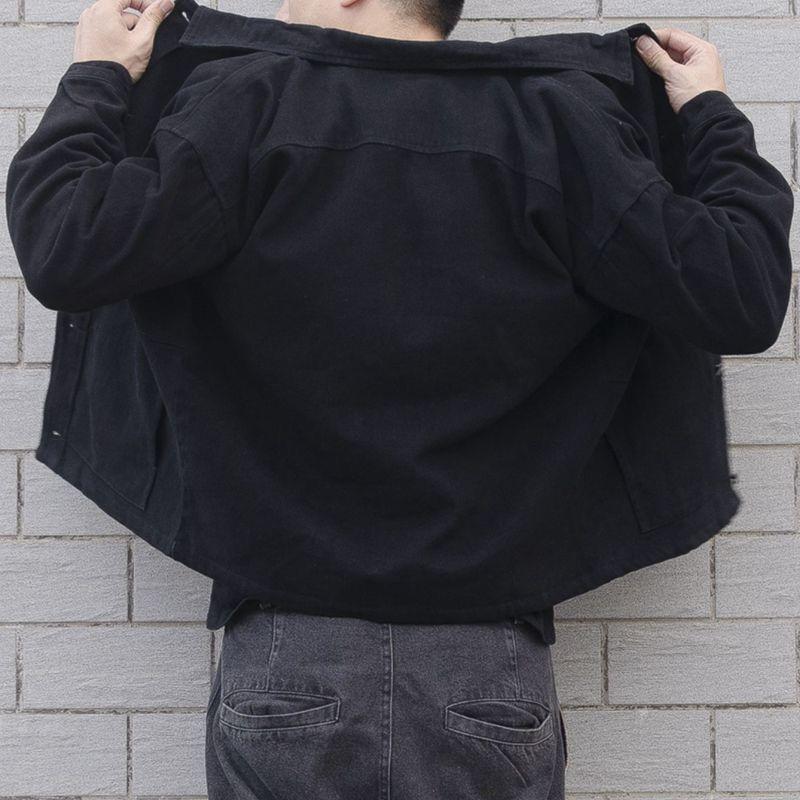 Čierna krátka džínsová bunda Pánska džínsová bunda Kabáty Ležérny vetrovka Vrecká Kombinéza Bomber Streetwear Pánske oblečenie Vrchné oblečenie
