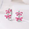 New Earring For Women 925 Silver Sparkling Cordate Zircon Pink Bow Princess Double Hoop Earrings Luxury Festival Party Jewelry