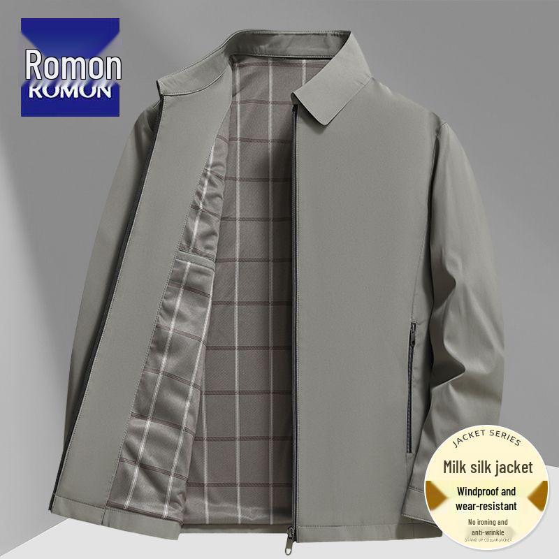 Romon 2026 Men's Autumn Solid Color Casual Business Jacket with Turn-down Collar