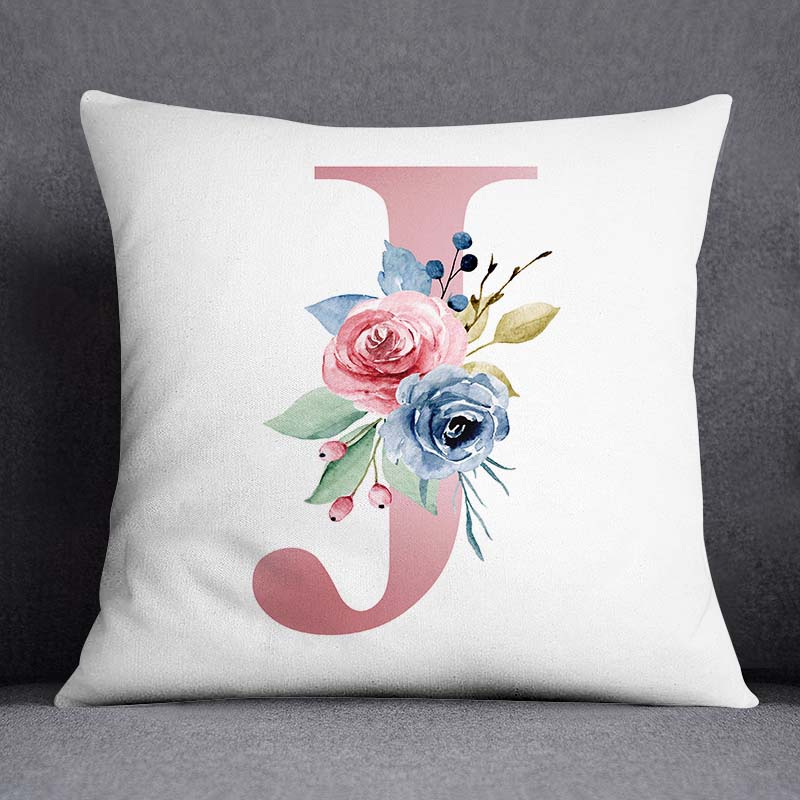 Floral Alphabet Pattern Decorative Pillowcase Square Pillowcase Home Office Decorative Cushion Cover