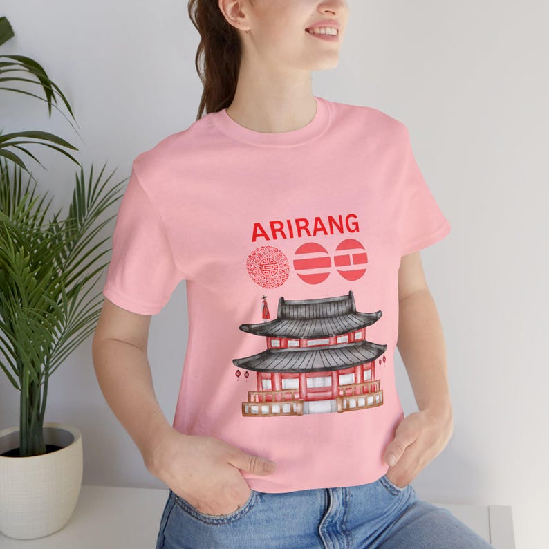 ARIRANG Cultura Popolare Coreana Hanok Acquerello Grafica Oversize Streetwear Fan Merch K-Culture T-Shirt Top per Appassionati di Cultura Coreana