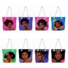 Multifunctional Fashion Black Girl Printed Thick Rope Shoulder Beach Bag Casual Large Capacity Handbag 0123