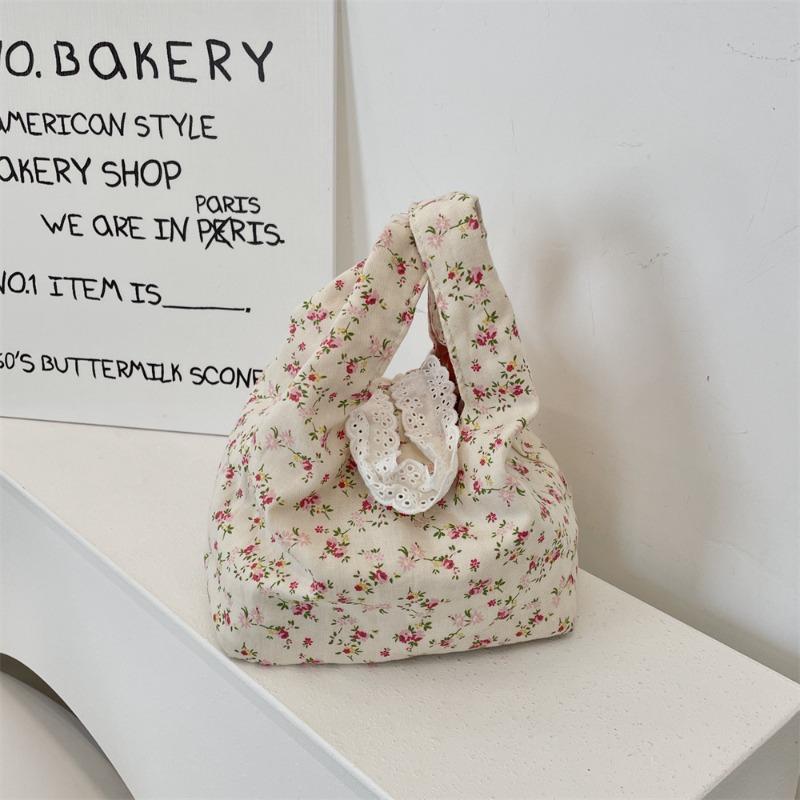 Cute floral handheld canvas bag, office miscellaneous items, small handbag, summer handbag, women's wrist bag
