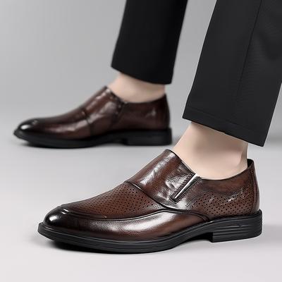 Novos sapatos masculinos de couro de vaca com orifícios, sapatos de couro com furos respiráveis para escritório, estilo coreano inglês