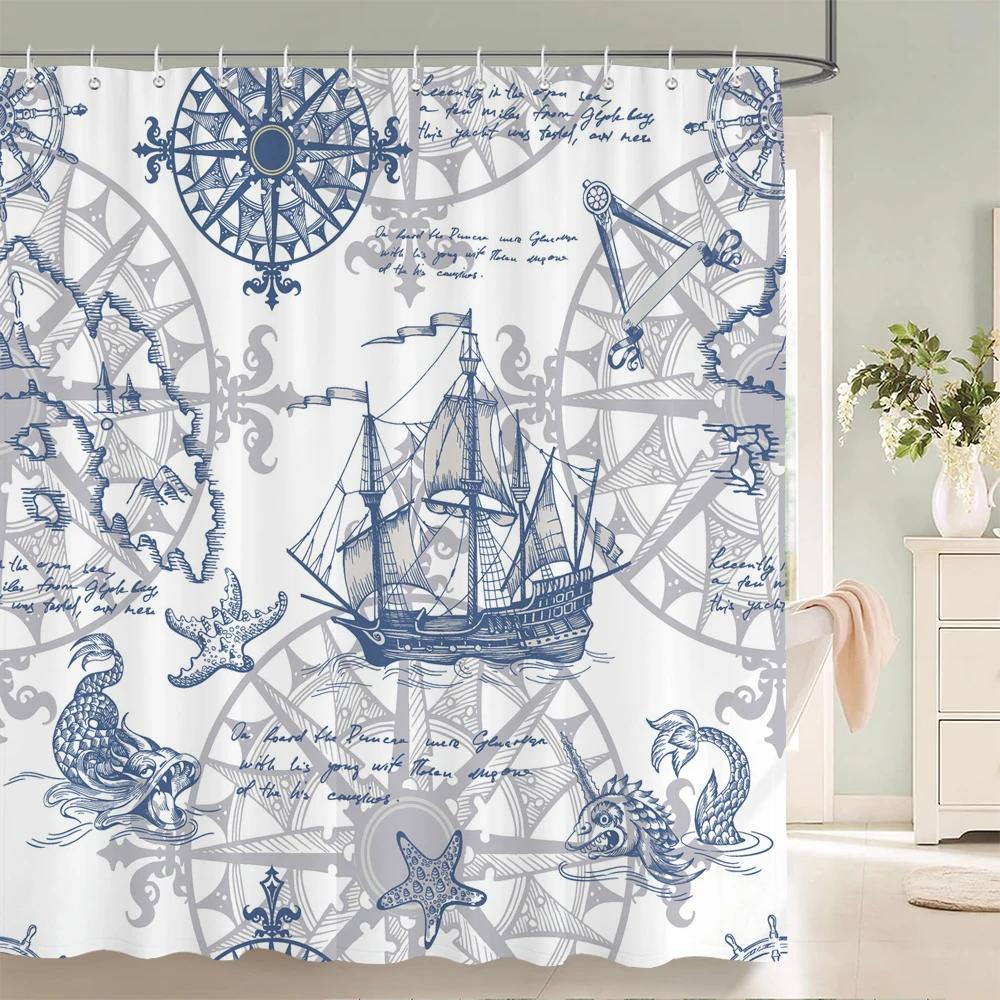 

1 Pc Cartoon Ocean Patterned Polyester Shower Curtain Waterproof Fabric, Partition Bathroom Curtain For,Decoration Bath Curtain W60H190(CM)-1 Pcs