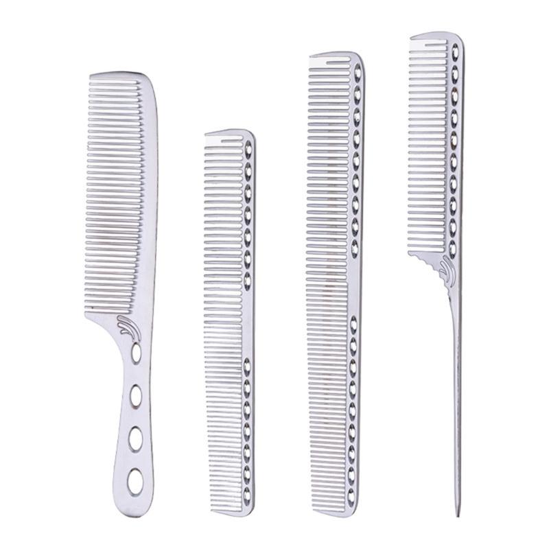 4Pcs Aluminum Hair Combs Set: Long Cutting Comb,Short Styling Comb,Handle Combs,and Tail Comb for Professional Barbers