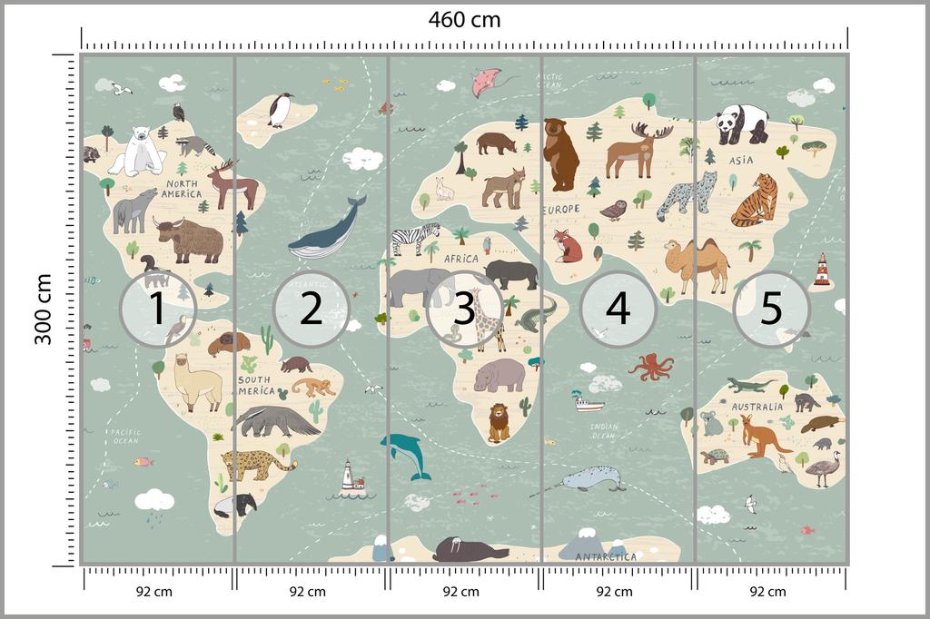 Photomural Colorful World Map Washable Fleece 460x300