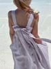 Mädchen Baumwoll-Leinen Sommerkleid Rüschen Träger Rückenfrei Schleife Niedliches Mädchen Schlauchtop Kleid