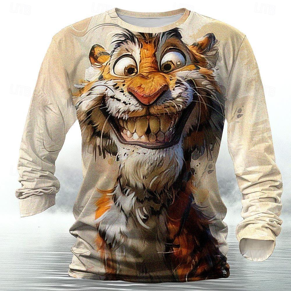 Funny Animal Tiger Pattern 3D Print Men's Long Sleeve T Shirt Hip Hop Trend Harajuku Streetwear Casual O-neck Top Autumn Fashion Loose Pullover