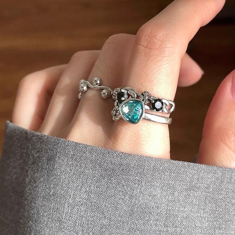 Aged Copper Vintage Adjustable Open Ring With Unique Zircon Stone For Women