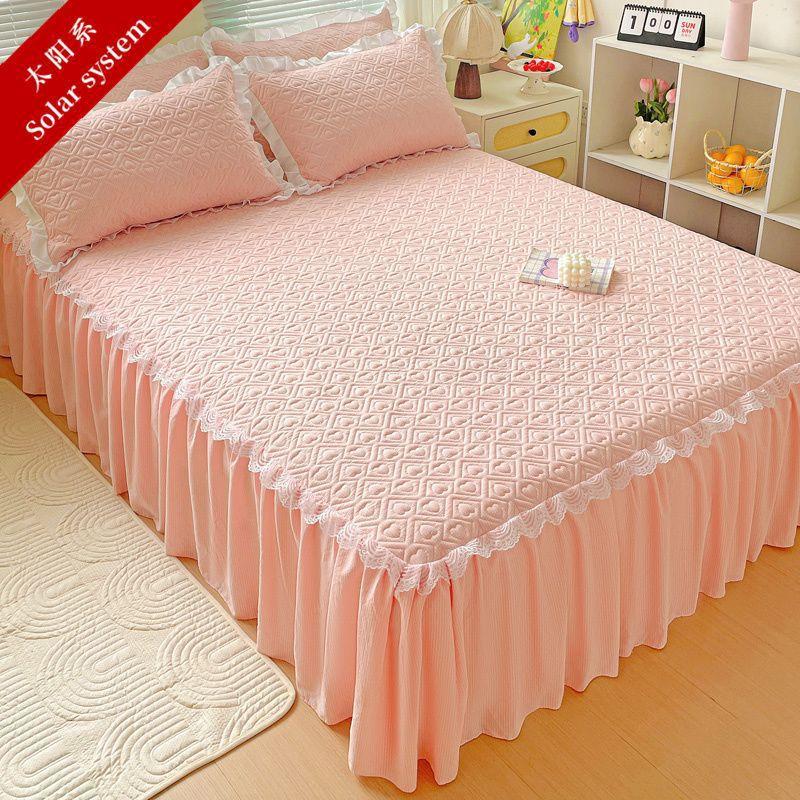 Bedclothes Four Season Universal Cotton Material Bubble Cotton Lace Bed Skirt Concealing Ugliness Hem Color Bed Sheet 150x200cm