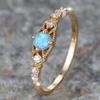 Kleine runde dünne Fingerringe aus blauem Opal für Frauen im Vintage-Stil, Farbe Gold, weißer Zirkon, Ehering, Schmuckgeschenk