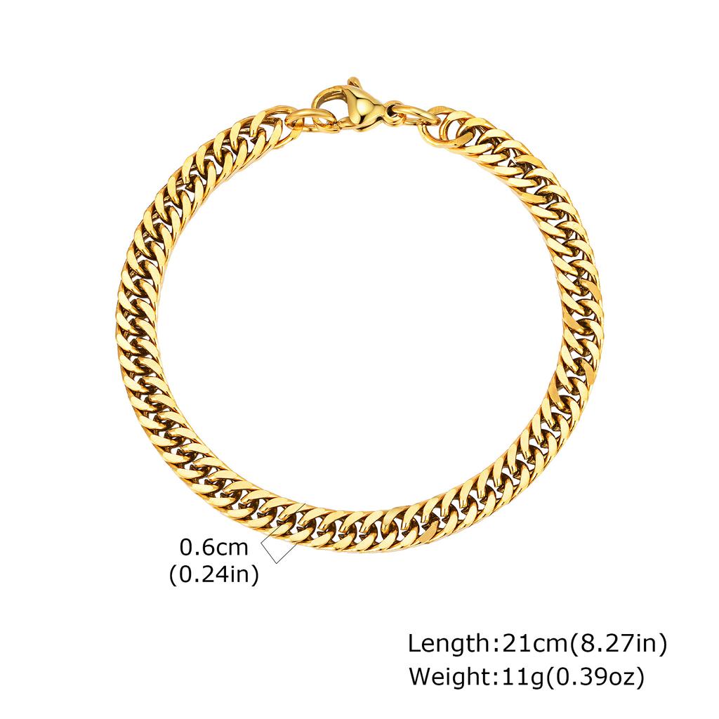 Gold Color Men's Chain Bracelet,Hiphop Stainless Steel Chunky Chain Wristband,Rock Punk Jewelry Gift for Dad Son BBF Him