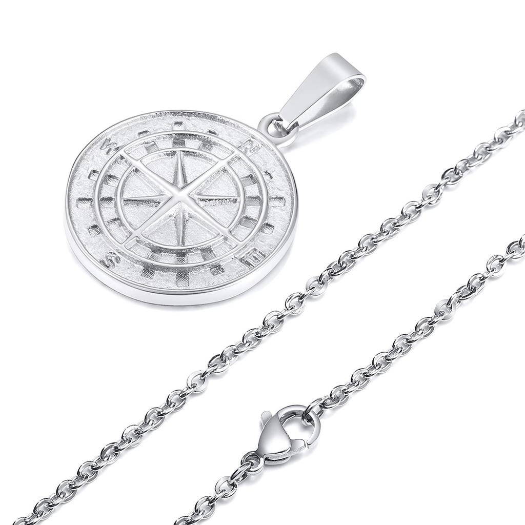 Gold Color Mens Compass Necklaces,Vintage Viking North Star Anchor Medal,Stainless Steel Pendant for Male Boyfriend Dad Gift
