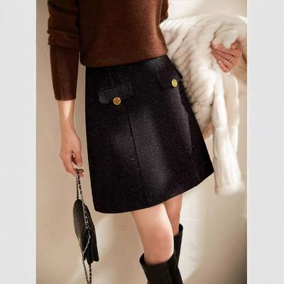 New Black Shiny Silk Thin Glitter Small Fragrance Skirt High Waist A-line Short Skirt for Women
