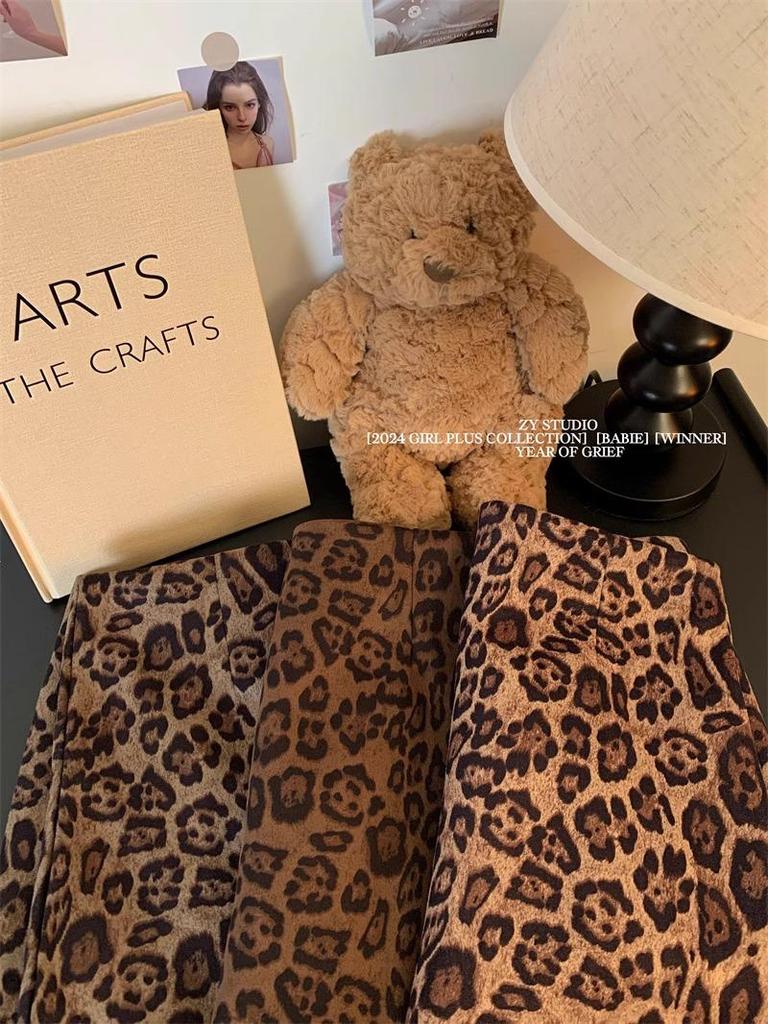 2024 European Leopard Print A-line Midi Skirt - High Waist, Slimming, Petite, Autumn Winter Style