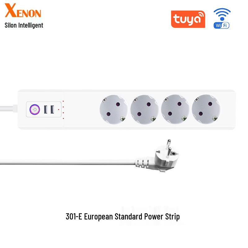 

European Standard Smart Power Strip with Tuya WiFi, USB Ports, Zigbee Timer, and PD Fast Charging