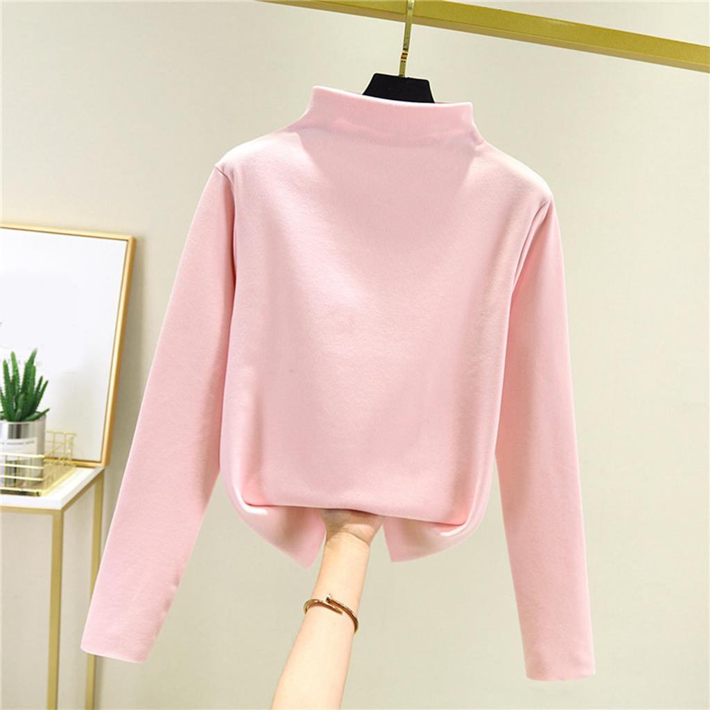 Women's Thick Fleece Base Shirt With Warm Inner Layer And Seamless Long Sleeved T-shirt Half High Neck Top