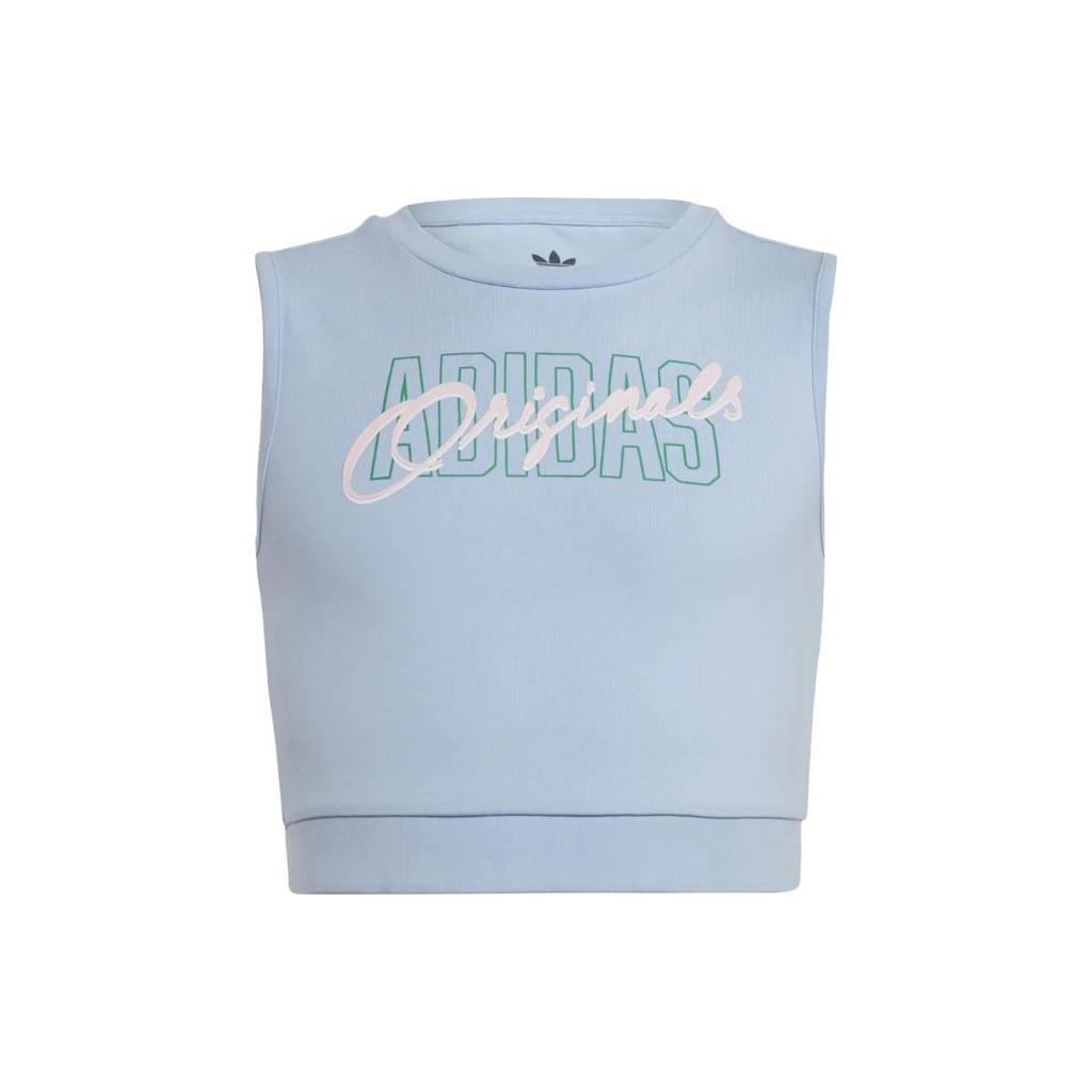 Adidas Originals Three Stripes Kids Letter Logo Print Short Vest Kids Tops Blue IB8459