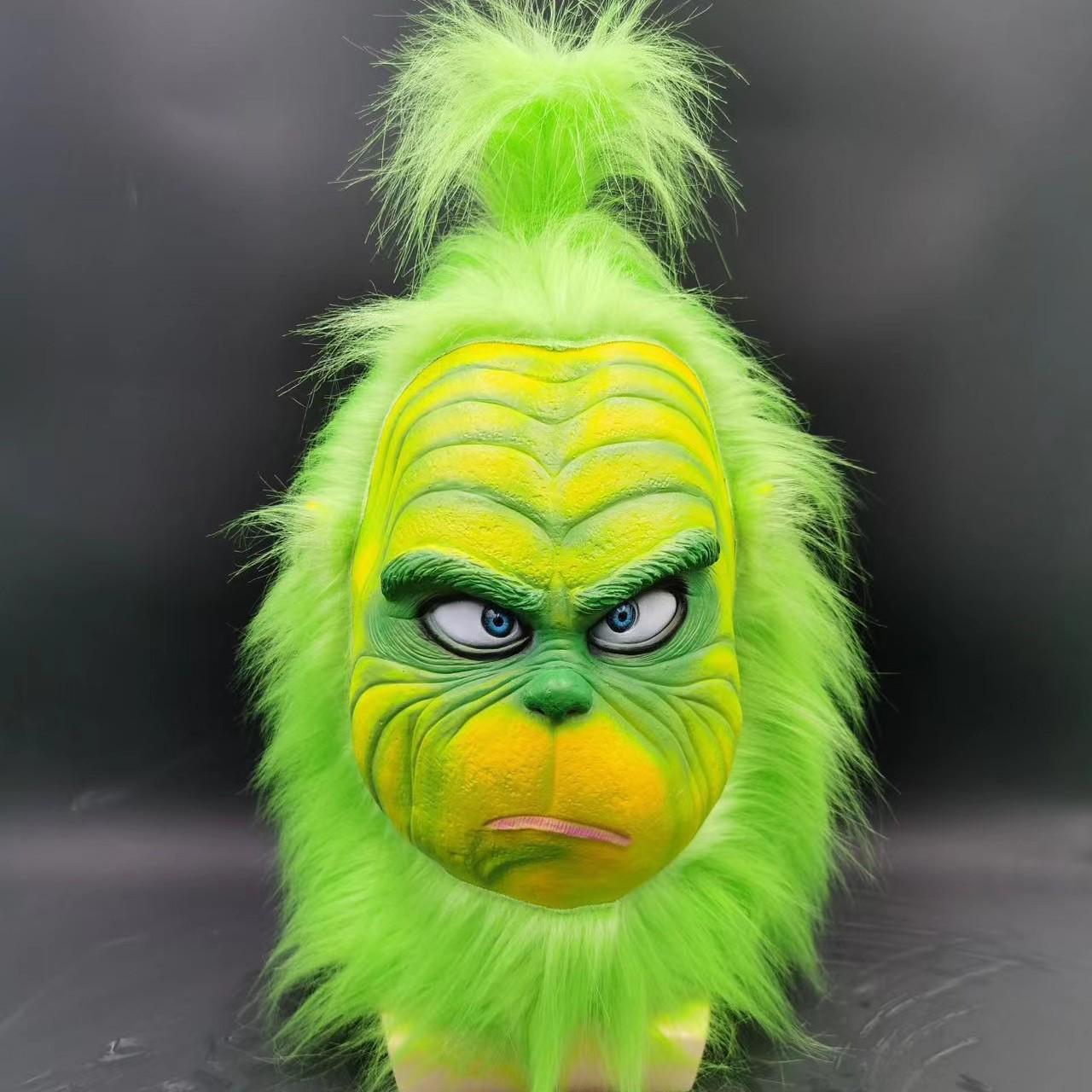 Green Grinch Christmas Latex Mask - Funny Holiday Party Headgear