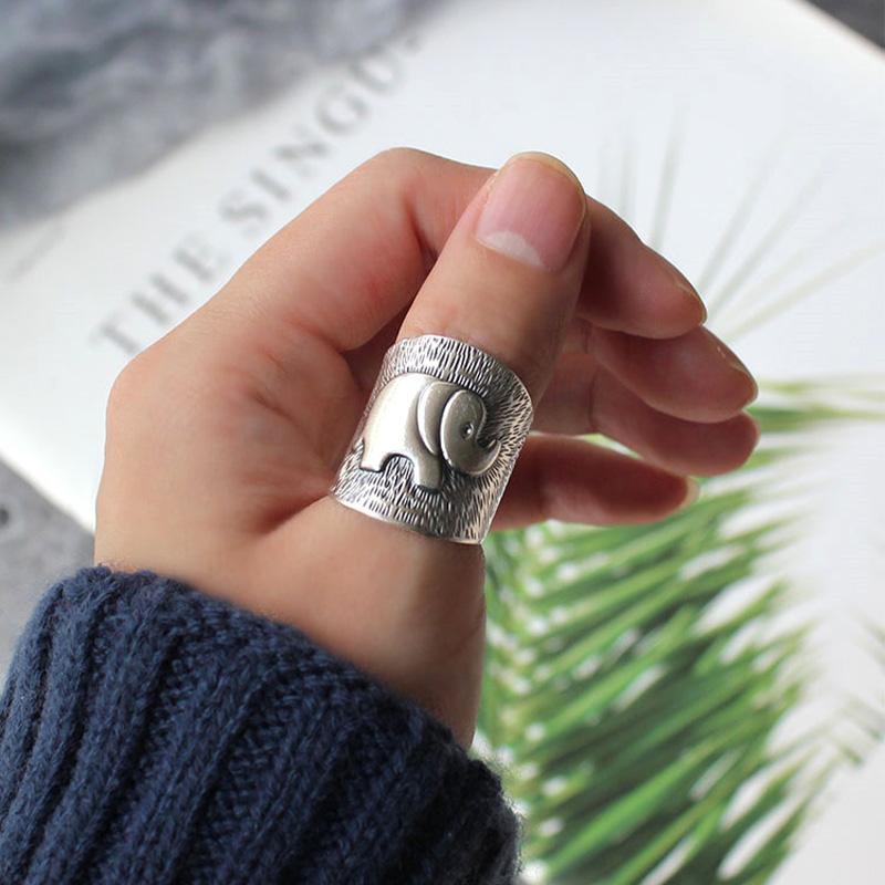 Retro Elephant Wide Ring For Women Men Silver Color Vintage Ethnic Style Open Ring Punk Gothic Accessories Designer Jewelry Gift