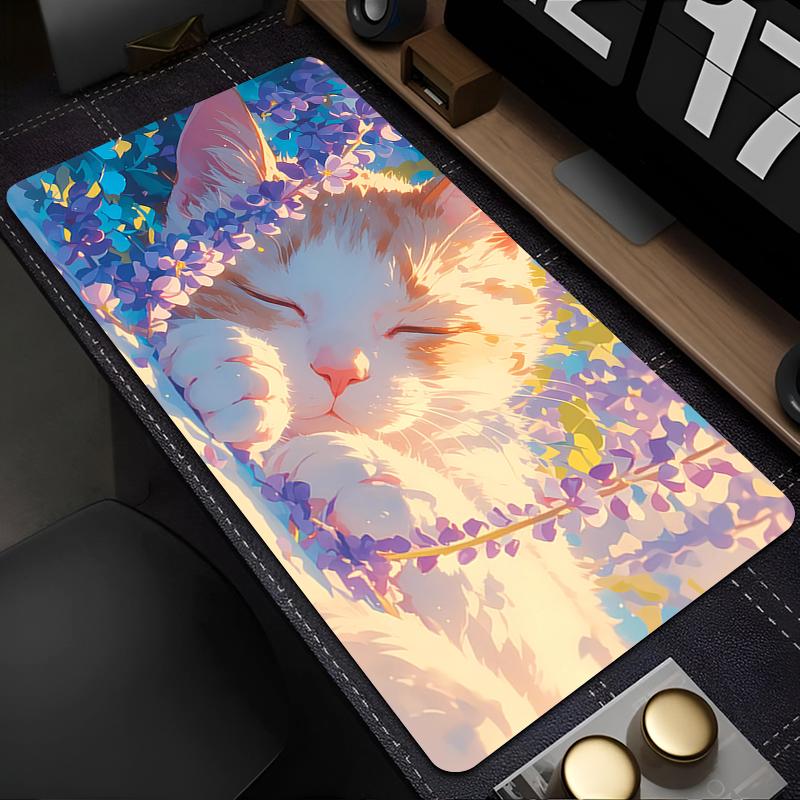 Gaming Mouse Pad Cushions Non-slip Kawaii Table Carpet Laptop Black Cat Mousepad PC Pink Clouds Gamepad Desk Gadget Mouse Mat