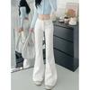White Low-Waist Micro-Flare Wide-Leg Jeans for Women, Spring/Autumn Style, Versatile Floor-Length Trousers.