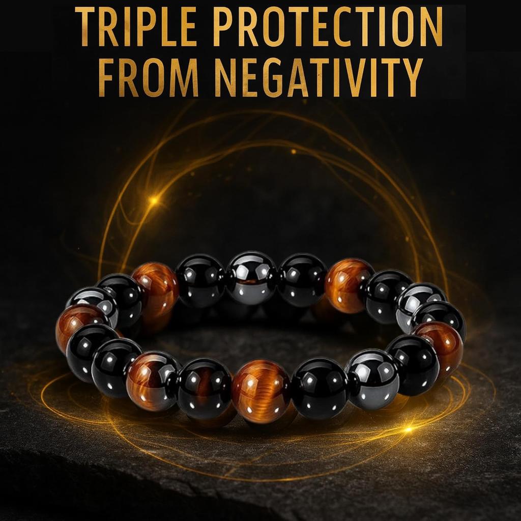 WFJ Obsidian Hämatit Dreifachschutz Armbänder Set - Tigerauge Perlen Natürlicher Stein Armband für Männer Frauen Edelstein (10 MM)