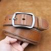 Genuine Cowhide Leather Pin Buckle Men's Belt - Retro Vegetable Tanned 