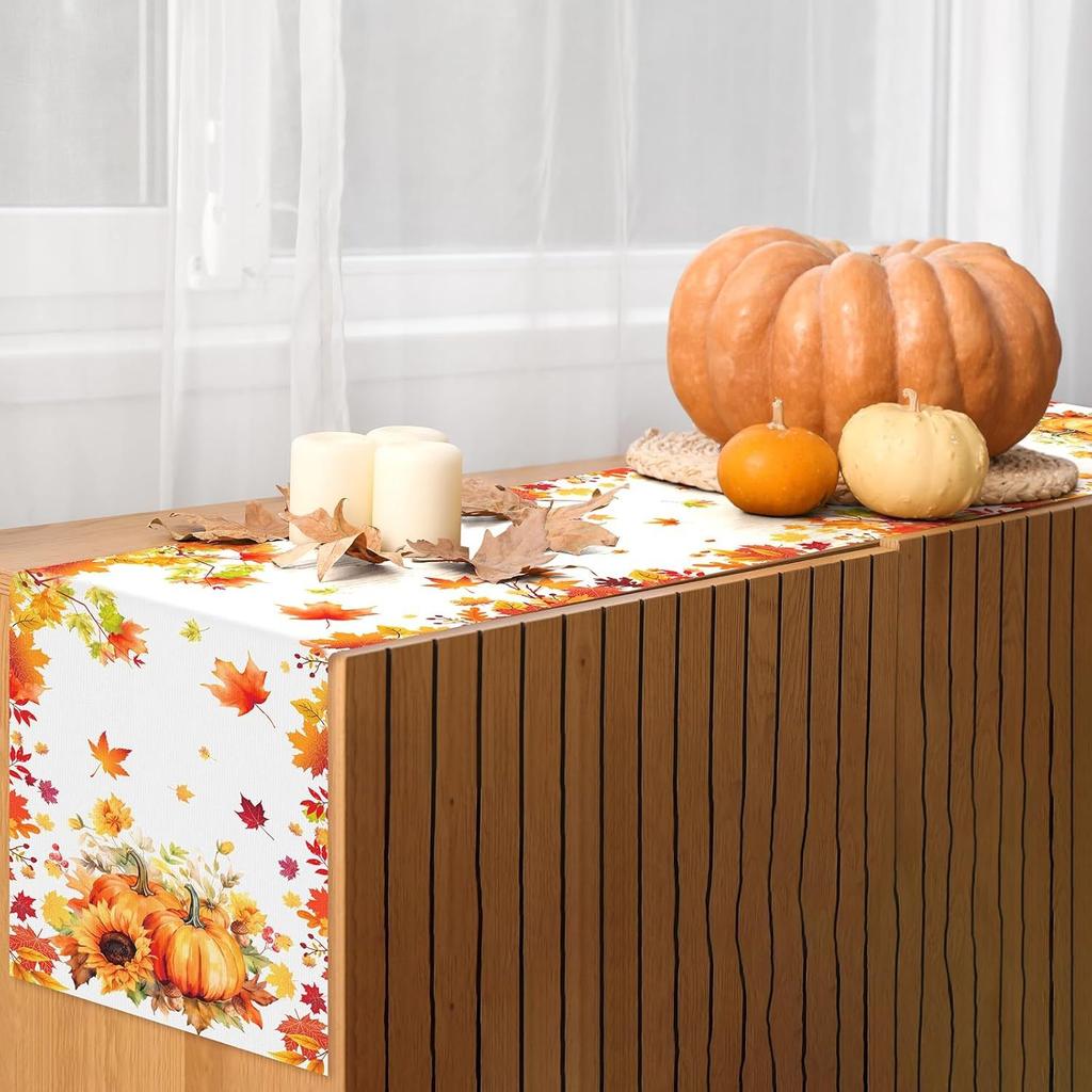 Fall Pumpkin Maple Leaf Linen Table Runner Placemat Thanksgiving Decor Autumn Sunflowers Kitchen Dining Table Runners Home Decor