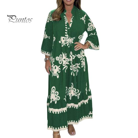 

Осень-Весна Платье Воротник-стойка Длинные рукава Подходящий по цвету принт Плиссированные Лоскутные трапеции Свободный подол Длина до щиколотки Для свиданий Повседневная одежда Макси-платье XL армия зеленый