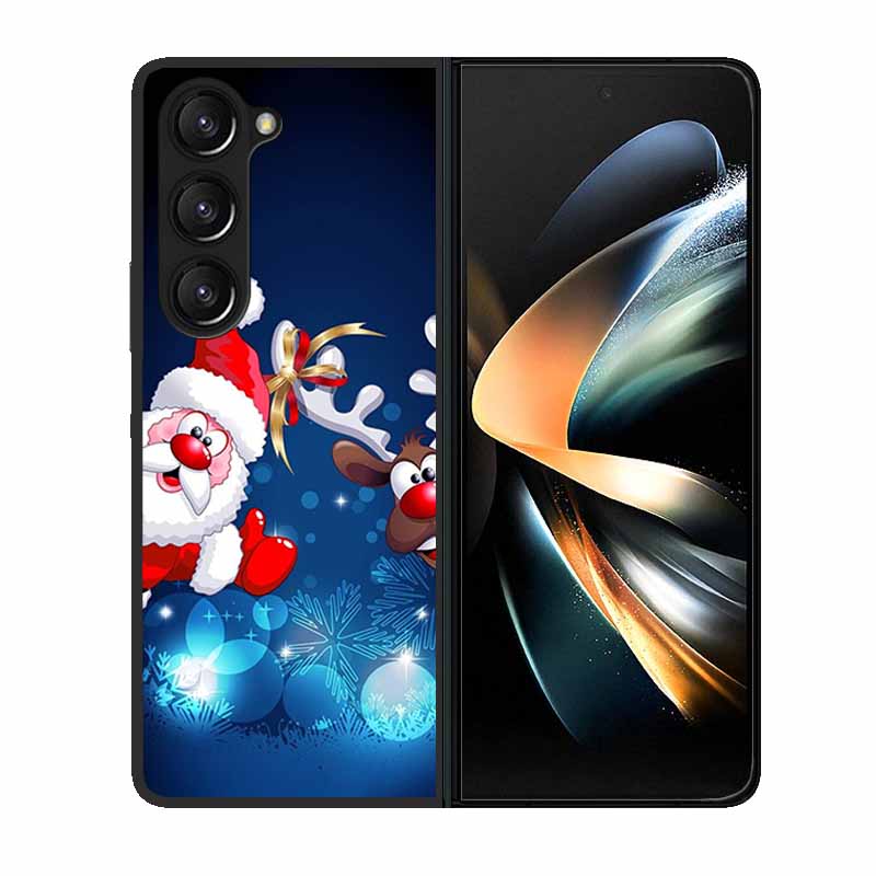 Christmas Case For Samsung Galaxy Z Fold 6 5 4 3 Cover Fold5 Fold4 Lovely Black Hard Plastic PC Cover For Galaxy Z Fold5 5G Case