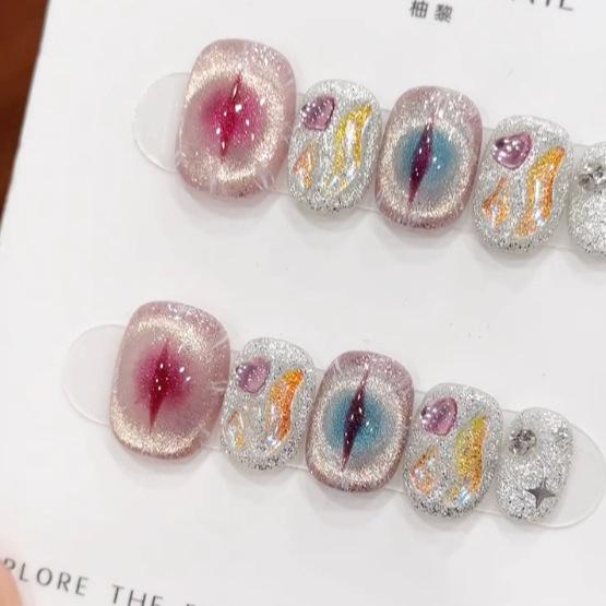 

Charming Pink Fairy Eyes Short Nail Art - Handmade, Exquisite & Wearable M