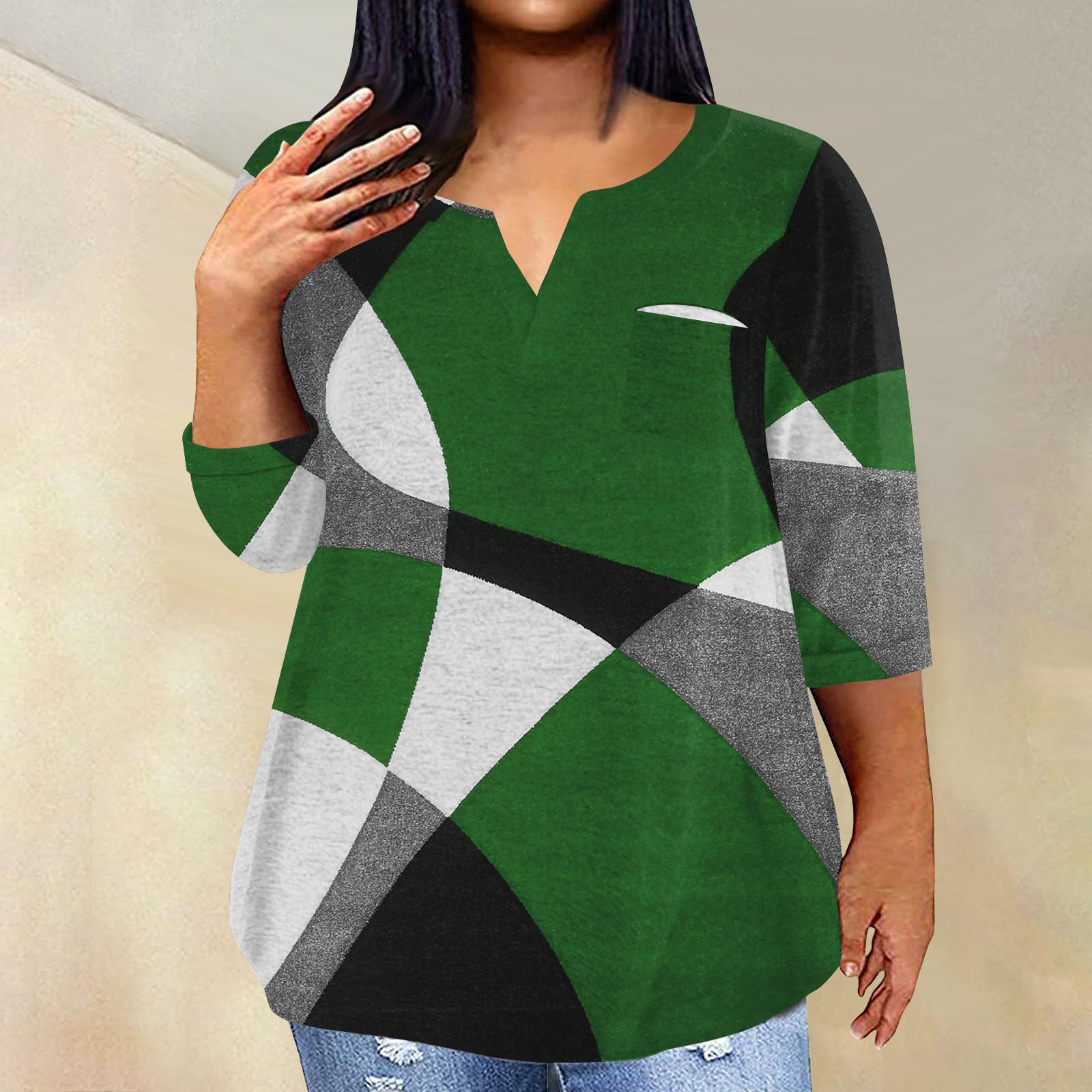 

Женский модный повседневный пуловер с рукавами три четверти и V-образным вырезом с принтом, топ с рукавами 4/3 L