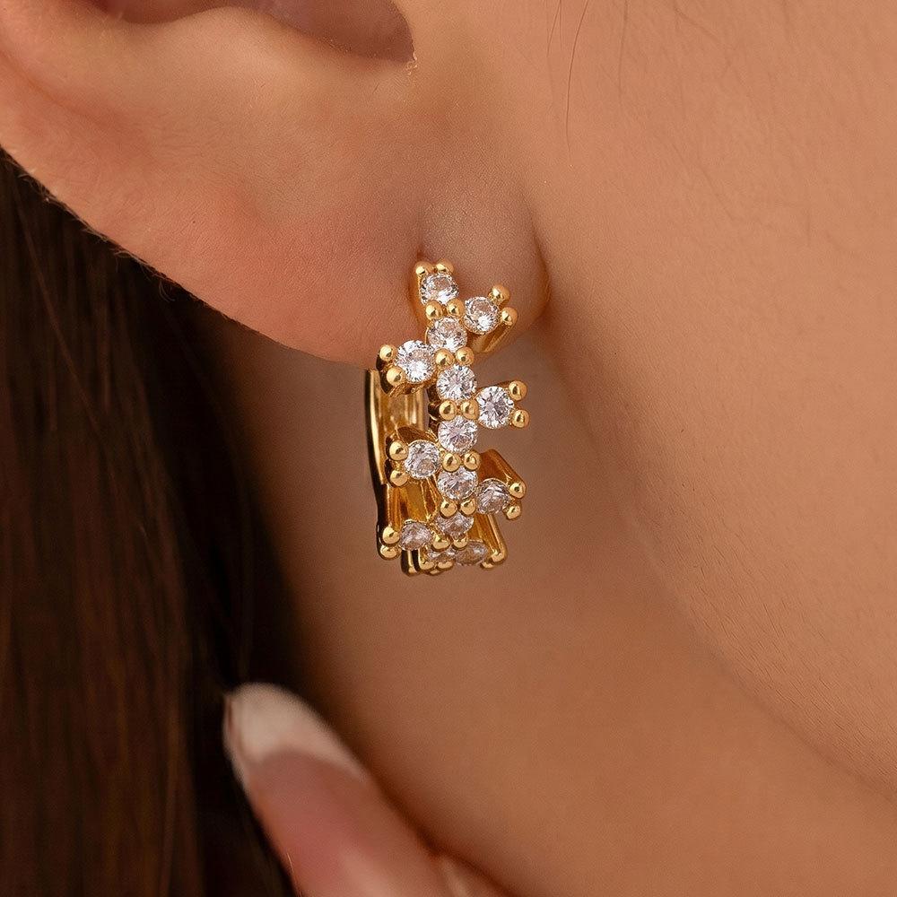 Elegant Zirconia Hoop & Stud Earring Set - Women's High-End Gold Accessories