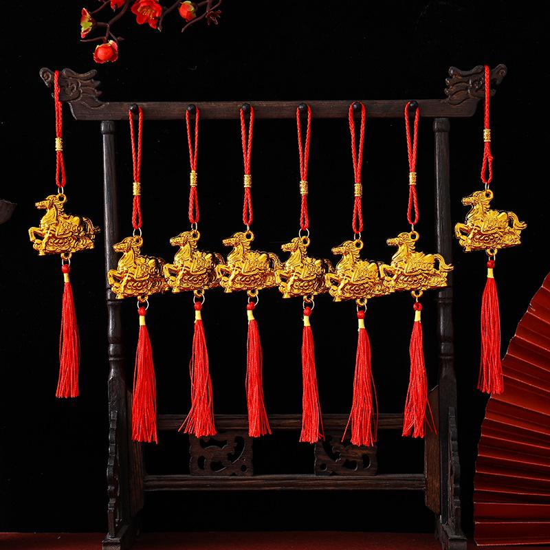2/6 Pcs 2026 Year Of The Horse Wall Hanging Car Ornament Chinese New Year Red Gold Pendant Lucky Decor Housewarming Gifts