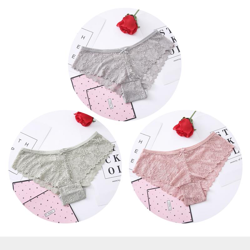 Panties for Woman Sexy Lace Breathable Female Underwear Panty Transparent Brief Girl Underpants Set M-XXL 3 Pcs/lot