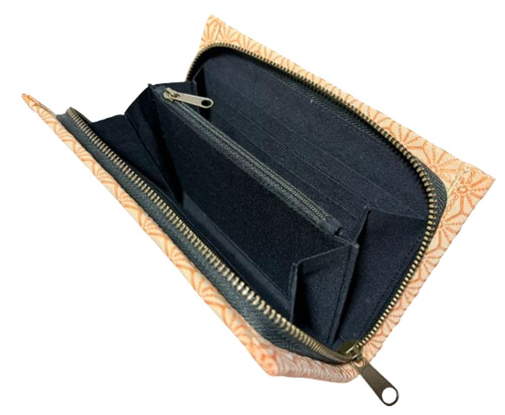 NANANA Long Wallet [Ryukyu Tatami & Hemp Leaf Pattern] [Pink Edge] Fabric Interior, 20cm
