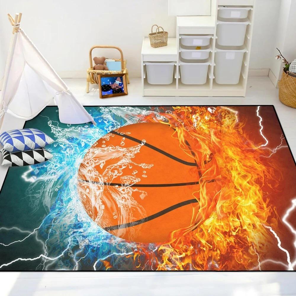 Soccer Star Kids Rug Green Field Football Print Carpet Children's Bedroom Playroom Decorative Floor Mat