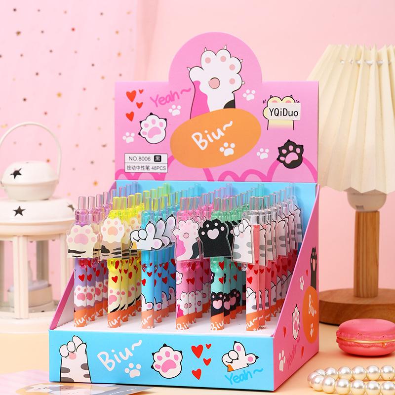 

Return to school season 48pcs 0.5mm cute cat claw acrylic patch press press high-value neutral pen ST question brushing pen stationery Random style 48pcs
