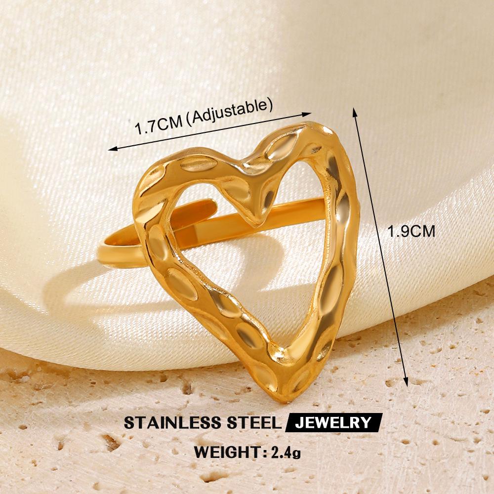 Stainless Steel Heart-Shaped Open Ring for Women - European & American Hip-Hop Style