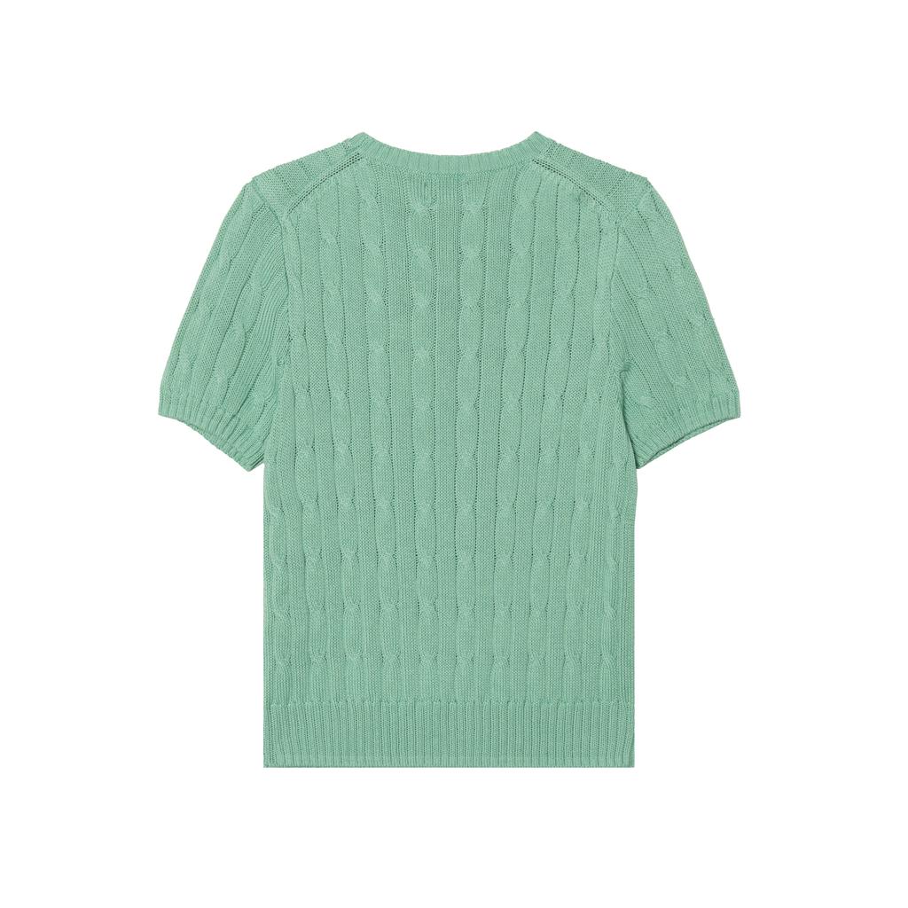 Polo Ralph Lauren Ribbed Knit Crew Neck Short Sleeve Sweater Women Tops Green 211895379-018