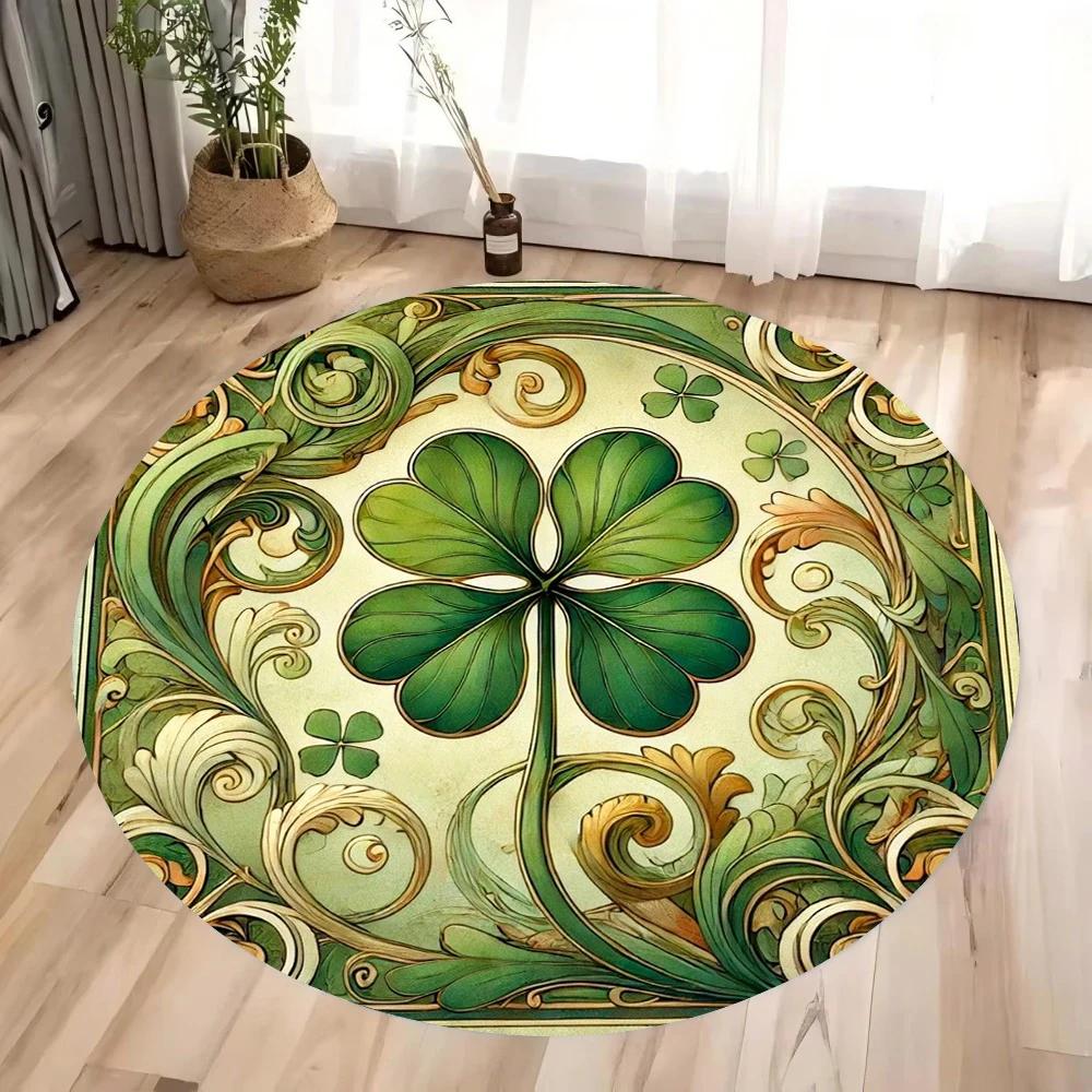 Four Leaf Clover Round Rug Anti-Slip Washable Carpets for Living Room Bedroom Kitchen Decor and Gift Tool Room Area Floor Mat