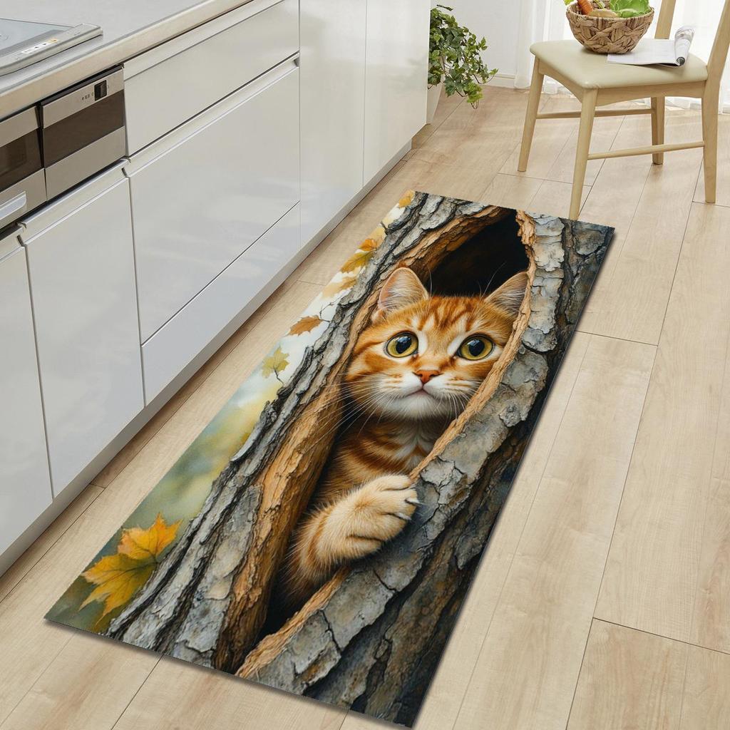 1Pcs Cute Cat Pattern Floor Mat Modern Kitchen Polyester Rug Non-Slip Colorful Indoor Carpet, For Home Bathroom Bedroom Living Room Decor