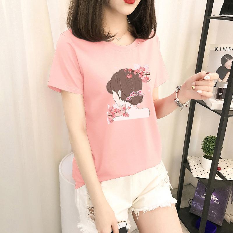 GMXIA Short Sleeve T-shirt Women Loose Ins Women's Crewneck Base Shirt