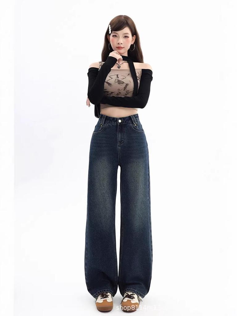 Korean High Waist Minimalist Loose Jeans - Versatile Autumn/Winter Style