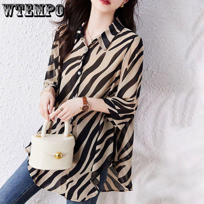WTEMPO Women's Button Down Shirts Casual Hawaiian Shirts Long Sleeve Loose Fit Fashion Style Tops Curved Hem Shirt
